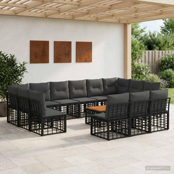 ARDEBO.de - Outdoor-Sofagarnitur 14 stk. Schwarz und Dunkelgrau Polyester