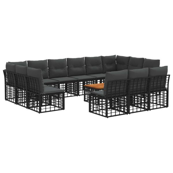 Outdoor-Sofagarnitur 14 stk. Schwarz und Dunkelgrau Polyester