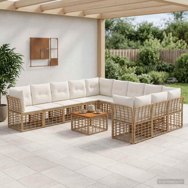 ARDEBO.de - Outdoor-Sofagarnitur 12 stk. 11-Sitzer Natur und Cremeweiß