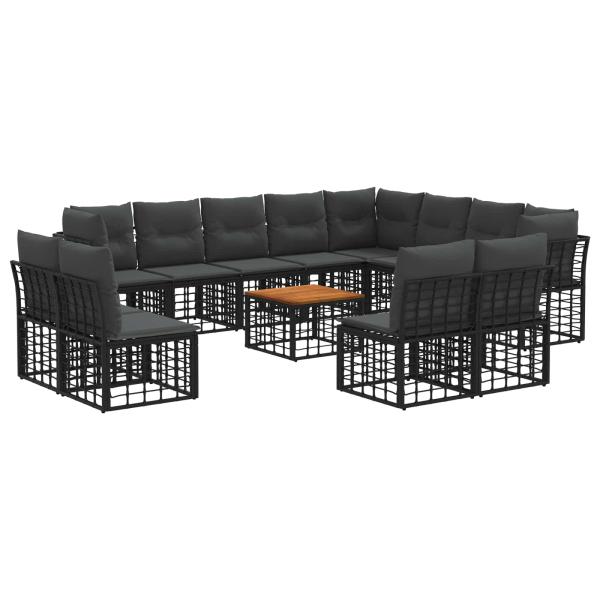 Outdoor-Sofagarnitur 13 Stk. Schwarz und Dunkelgrau Polyester