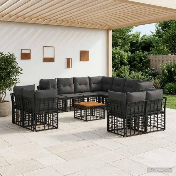 ARDEBO.de - Outdoor-Sofagarnitur 12 stk. Schwarz und Dunkelgrau Polyester