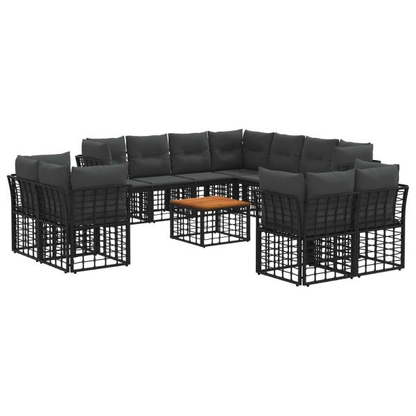 Outdoor-Sofagarnitur 12 stk. Schwarz und Dunkelgrau Polyester