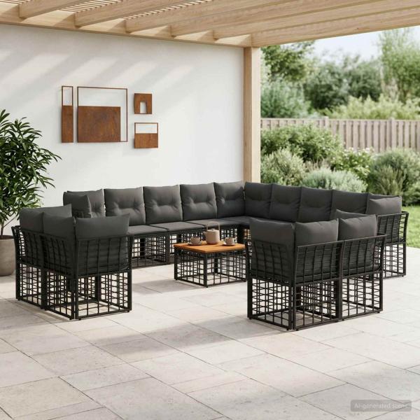 ARDEBO.de - Outdoor-Sofagarnitur 14 stk. Schwarz und Dunkelgrau Polyester