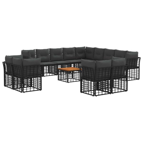 Outdoor-Sofagarnitur 14 stk. Schwarz und Dunkelgrau Polyester