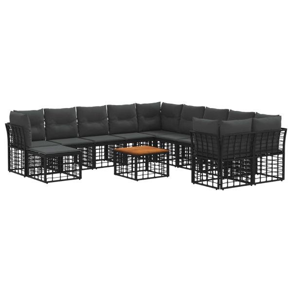 Outdoor-Sofagarnitur 12 stk. Schwarz und Dunkelgrau Polyester