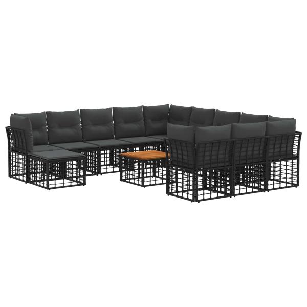 Outdoor-Sofagarnitur 13 Stk. Schwarz und Dunkelgrau Polyester