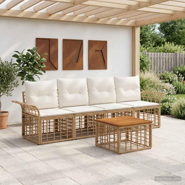 ARDEBO.de - Outdoor-Sofagarnitur 5 Stk. Natürlich und Cremweiß Polyester