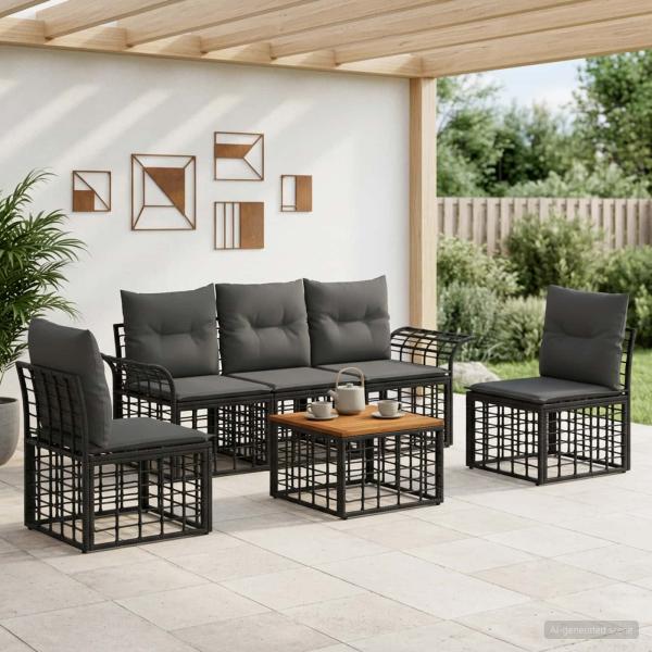 ARDEBO.de - Outdoor-Sofagarnitur 6 Stk. Schwarz und Dunkelgrau Polyester