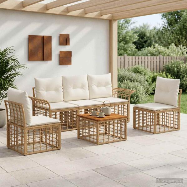 ARDEBO.de - Outdoor-Sofagarnitur 6 stk. Natürlich und Cremweiß Polyester