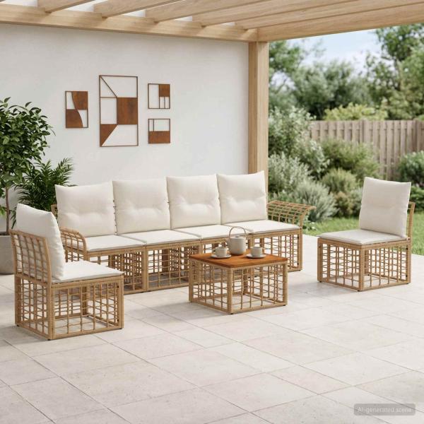 ARDEBO.de - Outdoor-Sofagarnitur 7 stk. 6-Sitzer Natur und Cremewei?