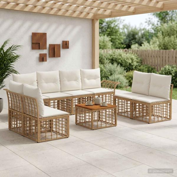 ARDEBO.de - Outdoor-Sofagarnitur 9 Stk. Natürlich und Cremweiß Polyester