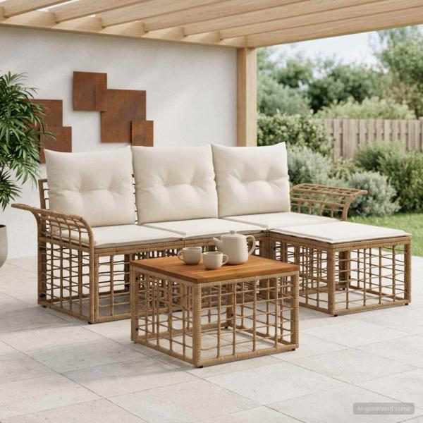 ARDEBO.de - Outdoor-Sofagarnitur 5 Stk. Natürlich und Cremweiß Polyester