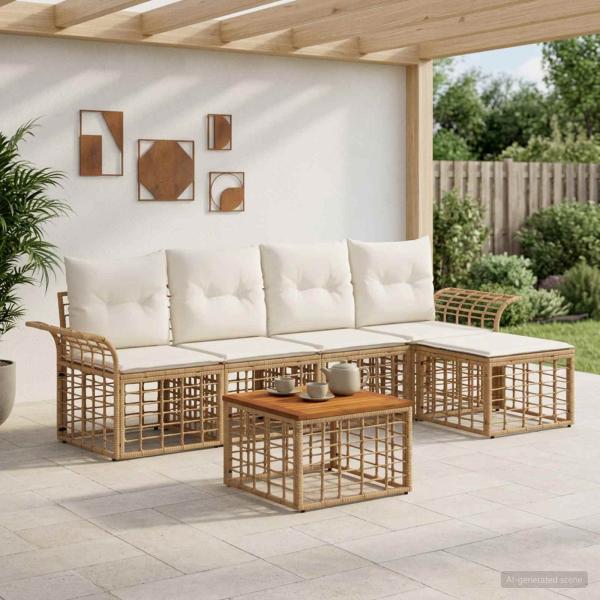 ARDEBO.de - Outdoor-Sofagarnitur 6 stk. Natürlich und Cremweiß Polyester