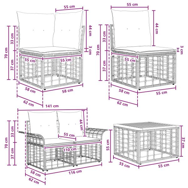 Outdoor-Sofagarnitur 5 Stk. Natürlich und Cremweiß Polyester