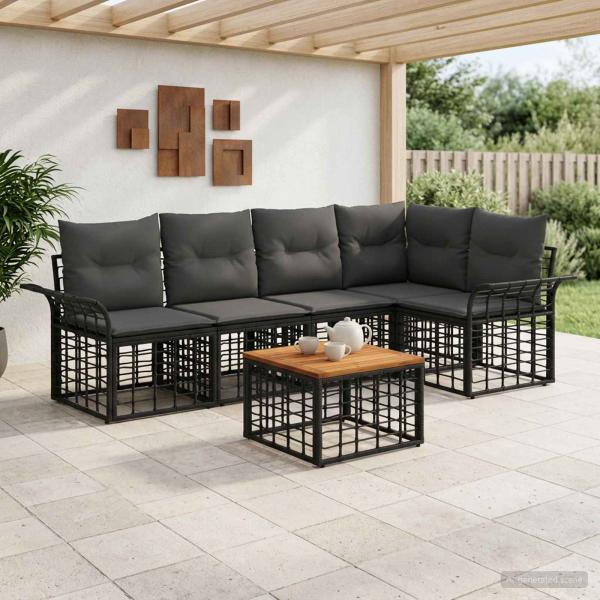 ARDEBO.de - Outdoor-Sofagarnitur 6 stk. Schwarz und Dunkelgrau Polyester