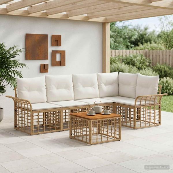 ARDEBO.de - Outdoor-Sofagarnitur 6 stk. Natürlich und Cremweiß Polyester