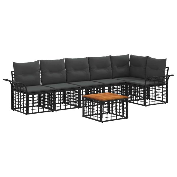 Outdoor-Sofagarnitur 7 Stk. Schwarz und Dunkelgrau Polyester