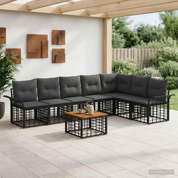 ARDEBO.de - Outdoor-Sofagarnitur 8 stk. Schwarz und Dunkelgrau Polyester
