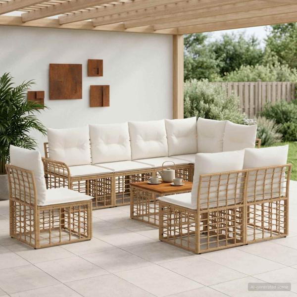ARDEBO.de - Outdoor-Sofagarnitur 9 stk. 8-Sitzer Natur und Cremeweiß