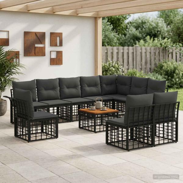 ARDEBO.de - Outdoor-Sofagarnitur 11 Stk. Schwarz und Dunkelgrau Polyester
