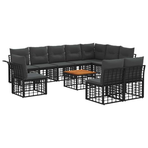 Outdoor-Sofagarnitur 11 Stk. Schwarz und Dunkelgrau Polyester
