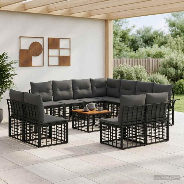 ARDEBO.de - Outdoor-Sofagarnitur 12 stk. Schwarz und Dunkelgrau Polyester