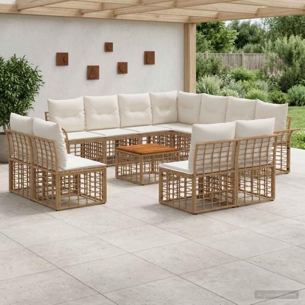 ARDEBO.de - Outdoor-Sofagarnitur 12 stk. Natürlich und Cremweiß Polyester