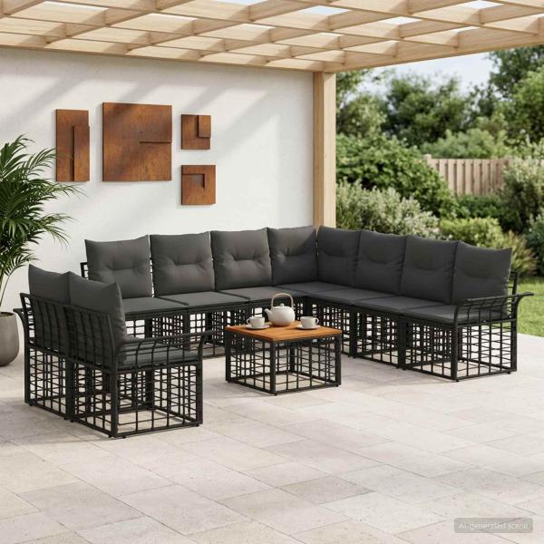 ARDEBO.de - Outdoor-Sofagarnitur 10 stk. Schwarz und Dunkelgrau Polyester