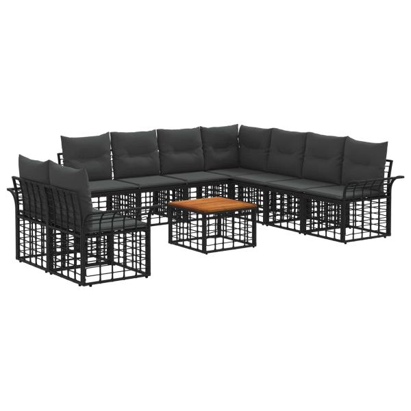 Outdoor-Sofagarnitur 10 stk. Schwarz und Dunkelgrau Polyester