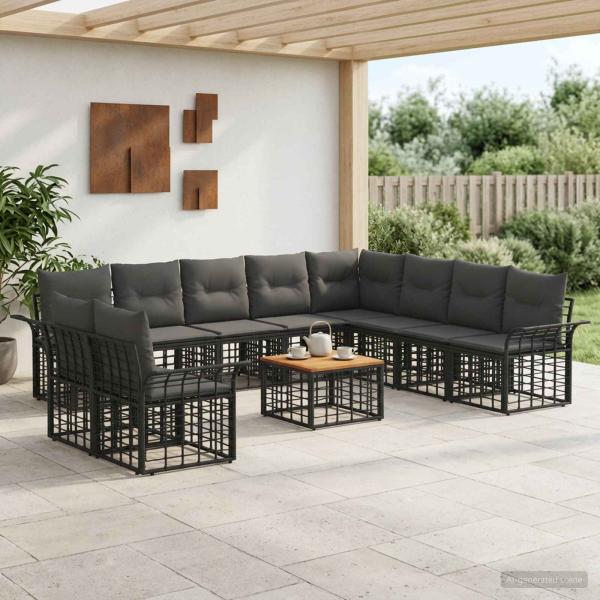 ARDEBO.de - Outdoor-Sofagarnitur 11 Stk. Schwarz und Dunkelgrau Polyester