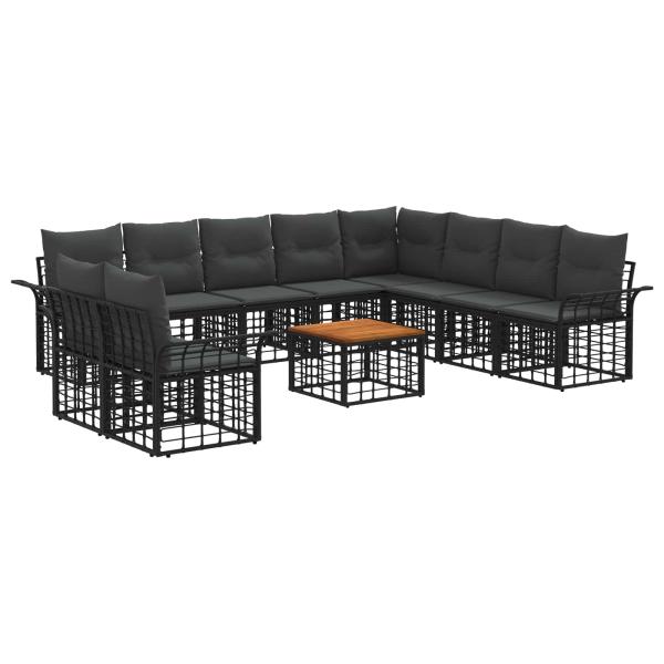 Outdoor-Sofagarnitur 11 Stk. Schwarz und Dunkelgrau Polyester