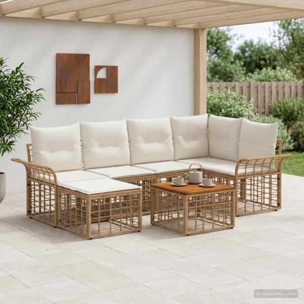 ARDEBO.de - Outdoor-Sofagarnitur 7 stk. Natürlich und Cremweiß Polyester