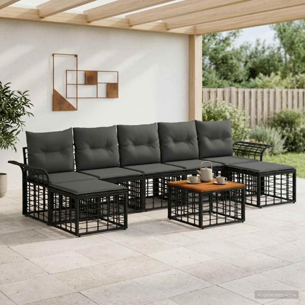 ARDEBO.de - Outdoor-Sofagarnitur 8 stk. Schwarz und Dunkelgrau Polyester