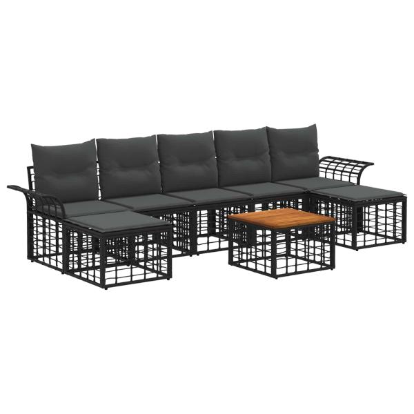 Outdoor-Sofagarnitur 8 stk. Schwarz und Dunkelgrau Polyester