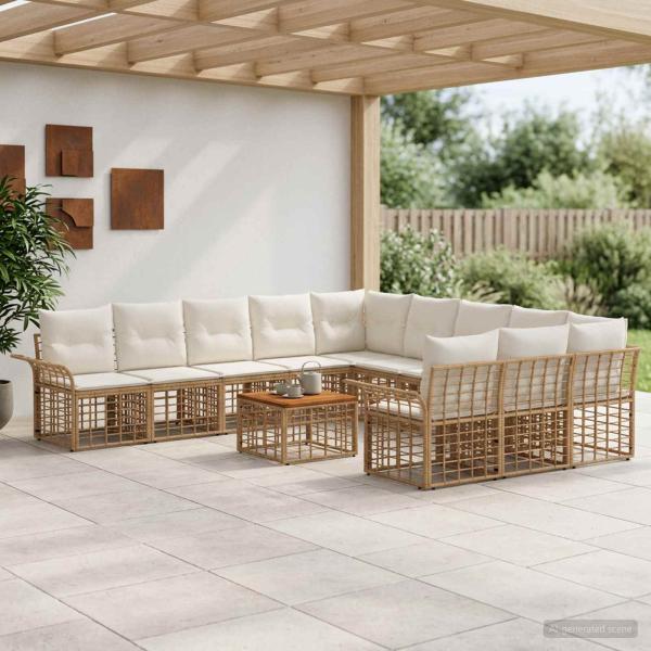 ARDEBO.de - Outdoor-Sofagarnitur 12 stk. Natürlich und Cremweiß Polyester