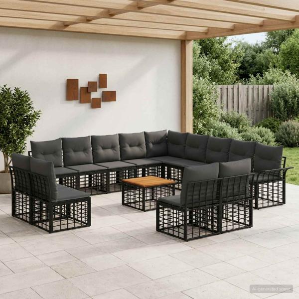 ARDEBO.de - Outdoor-Sofagarnitur 14 stk. Schwarz und Dunkelgrau Polyester