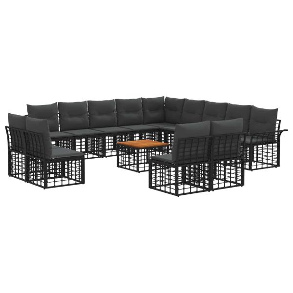 Outdoor-Sofagarnitur 14 stk. Schwarz und Dunkelgrau Polyester
