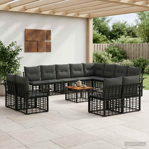 ARDEBO.de - Outdoor-Sofagarnitur 13 stk. Schwarz und Dunkelgrau Polyester