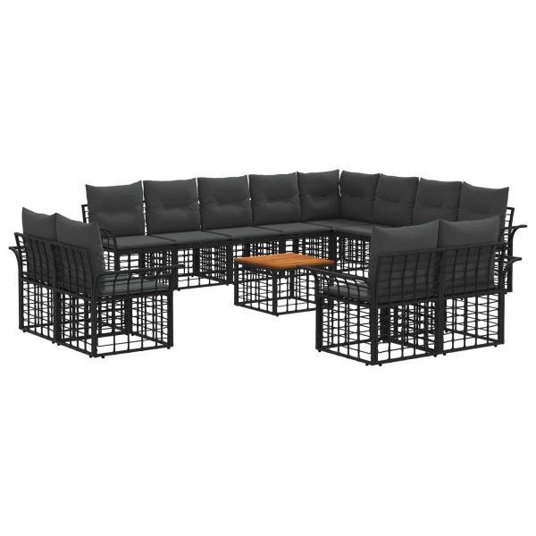 Outdoor-Sofagarnitur 13 stk. Schwarz und Dunkelgrau Polyester