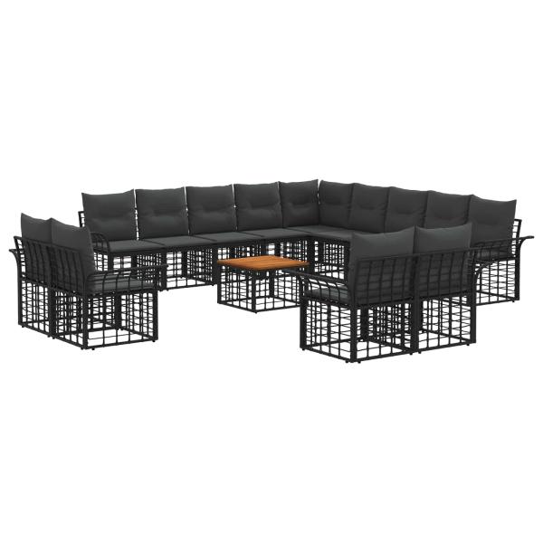 Outdoor-Sofagarnitur 14 stk. Schwarz und Dunkelgrau Polyester