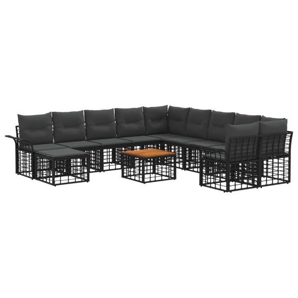Outdoor-Sofagarnitur 12 stk. Schwarz und Dunkelgrau Polyester