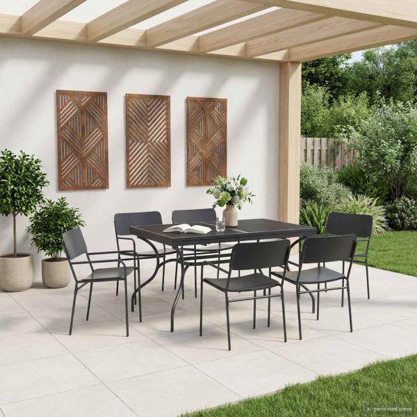 ARDEBO.de - Ausziehbarer Mesh Esstisch Anthrazit 212 x 90 x 76 cm Stahl