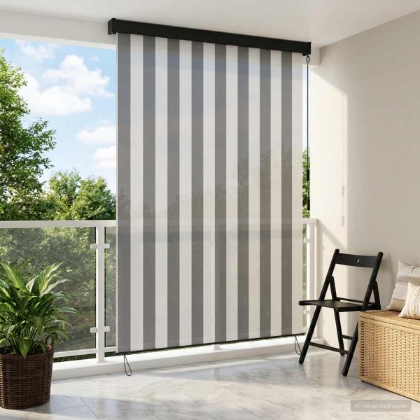 ARDEBO.de - Rollo Anthrazit und Weiß 100 x 250 cm Stoff und Aluminium