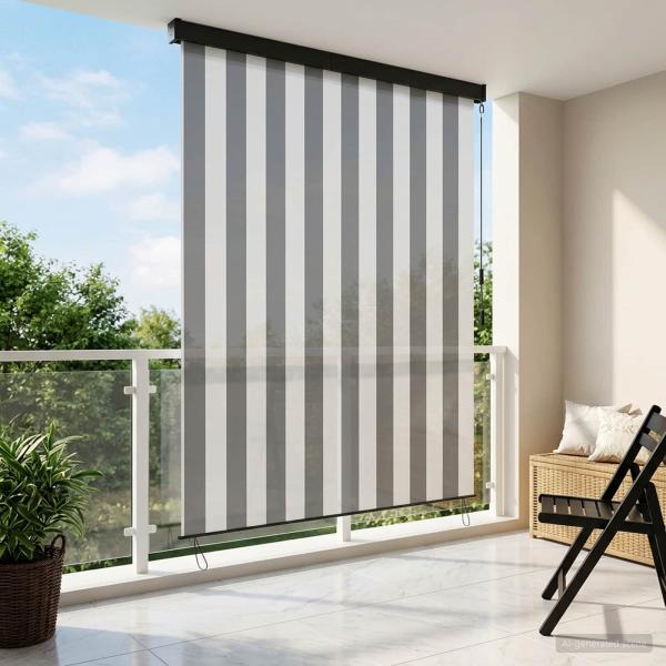 ARDEBO.de - Rollo Anthrazit und Weiß 180 x 250 cm Stoff und Aluminium