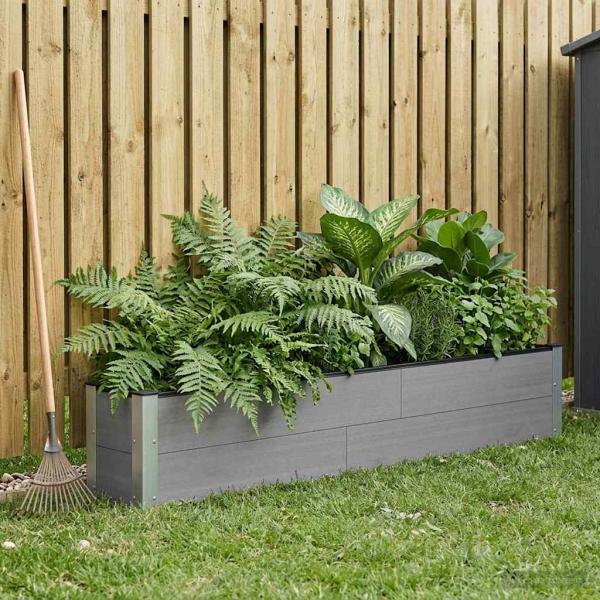 ARDEBO.de - Hochbeet Grau 200 x 30 x 36 cm WPC und Aluminium