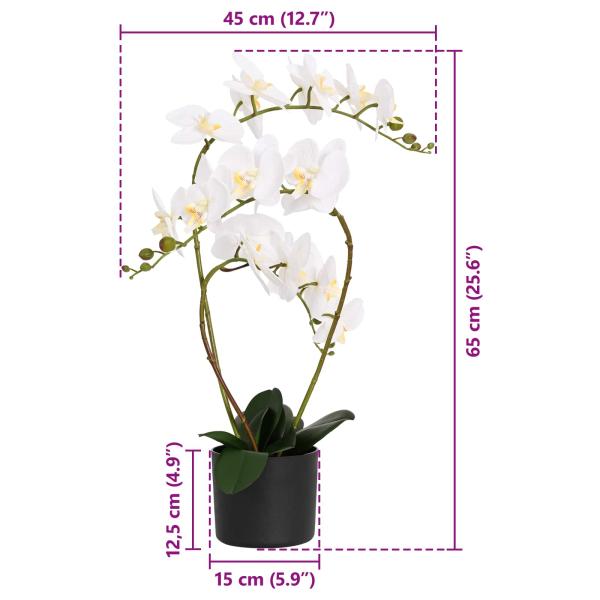 Künstliche Orchideenpflanze mit Topf Weiß 45 x 15 x 65 cm