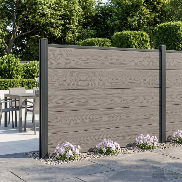 ARDEBO.de - zaunset 180 x 105 cm WPC und Aluminium Grau