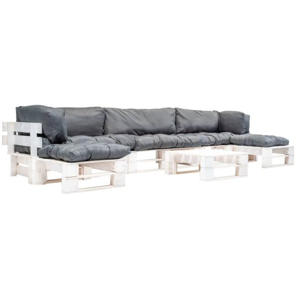 ARDEBO.de - 6-tlg. Garten-Paletten-Sofagarnitur mit Grauen Kissen Holz