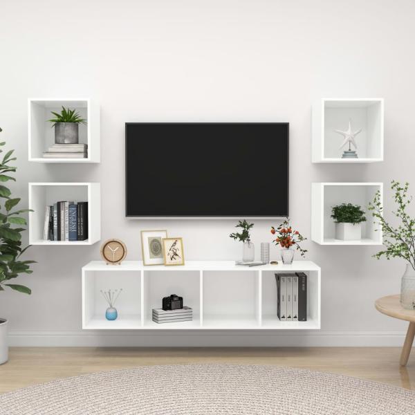 ARDEBO.de - 5-tlg. TV-Schrank-Set Weiß Holzwerkstoff