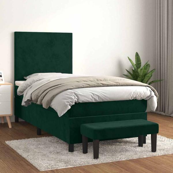 ARDEBO.de - Boxspringbett mit Matratze Dunkelgrün 90x200 cm Samt
